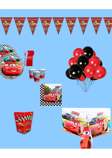Cars Temalı Doğum Günü Parti Seti - Erkek Çocuklara Özel Süsleme Malzemeleri 8 Kişilik