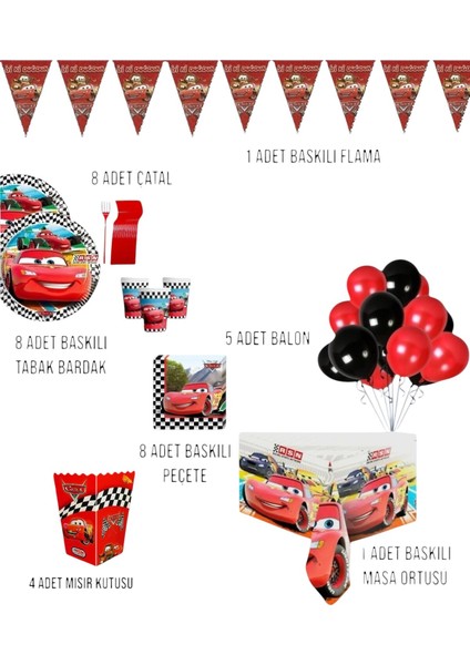 Cars Temalı Doğum Günü Parti Seti - Erkek Çocuklara Özel Süsleme Malzemeleri 8 Kişilik fiyatları