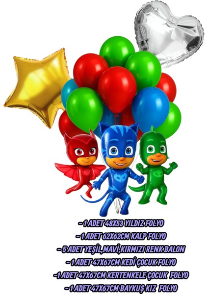 Pijamaskeliler Folyo Balon Seti - Kedi-Baykuş-Kertenkele-Kalp ve Yıldız Doğum Günü Parti Seti fiyatları
