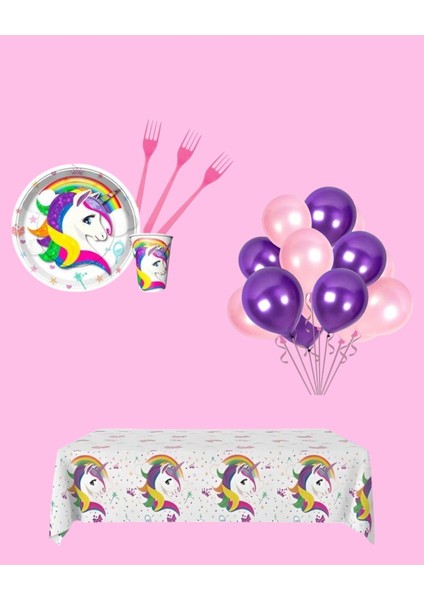 Unicorn Doğum Günü Parti Seti | 1-5 Yaş Arası | Unicorn Temalı Kız Çocuk Parti Süsleri 24 Kişilik
