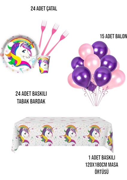 Unicorn Doğum Günü Parti Seti | 1-5 Yaş Arası | Unicorn Temalı Kız Çocuk Parti Süsleri 24 Kişilik fiyatları