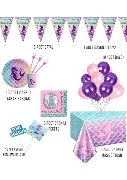 Deniz Kızı Doğum Günü Parti Seti | 1-5 Yaş Arası | Balık Kuyruğu Temalı Kız Çocuk Masa Süsleri 16 Li fiyatları