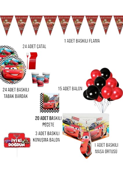 Cars Arabalar Şimşek Mcqueen 24 Kişilik Doğum Günü Parti Seti - Cars Arabalar Konsept Parti Süsleri fiyatları