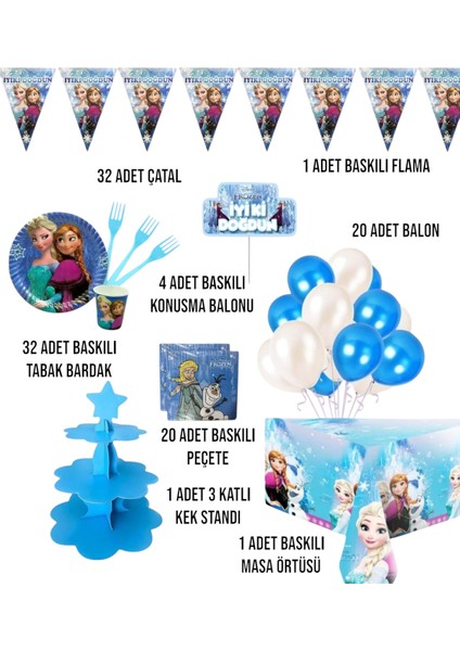 Frozen Karlar Ülkesi Elsa 32 Kişilik Doğum Günü Parti Seti -Karlar Ülkesi Elsa Konsepti Kek Standı fiyatları