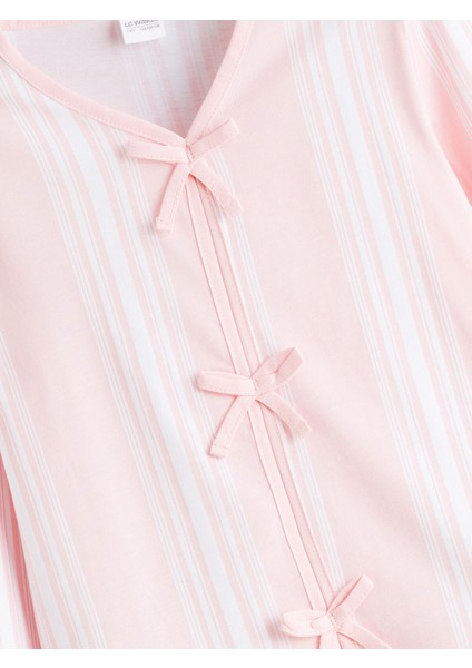 Yeni Sezon V Yaka Fiyonk Detaylı Kız Çocuk Pijama Üst modelleri