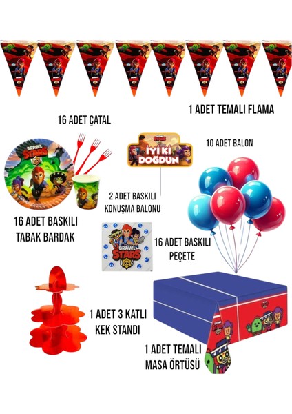 Brawl Stars 16 Kişilik Doğum Günü Parti Seti - Brawl Stars Konsepti Kek Standı fiyatları