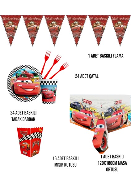 Cars Temalı Doğum Günü Parti Seti - Erkek Çocuklara Özel Parti Süsleme Malzemeleri 24 Kişilik fiyatları
