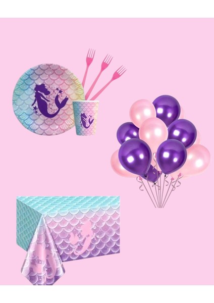 Deniz Kızı Doğum Günü Parti Seti - Kız Çocuk Doğum Günü Parti Süsleri 32 Kişilik