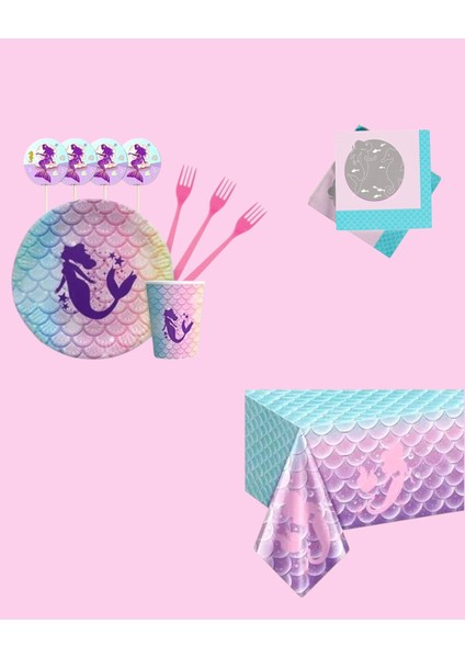 Deniz Kızı 32 Kişilik Doğum Günü Parti Seti - Deniz Kızı Konseptli Parti Süsleri