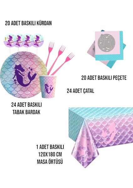 Deniz Kızı 24 Kişilik Doğum Günü Parti Seti - Deniz Kızı Konseptli Parti Süsleri fiyatları