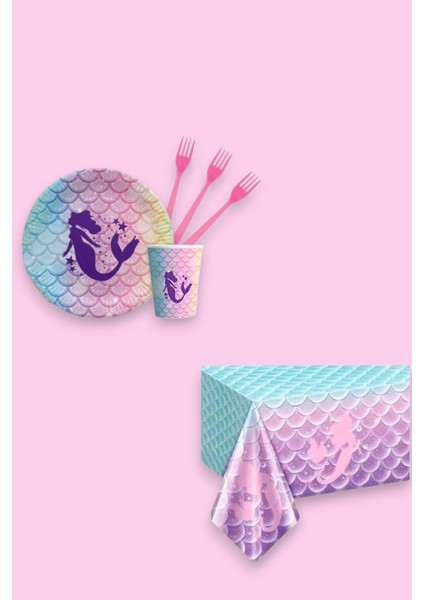 Deniz Kızı 24 Kişilik Doğum Günü Parti Seti - Deniz Kızı Konsepti Doğum Günü Süsü