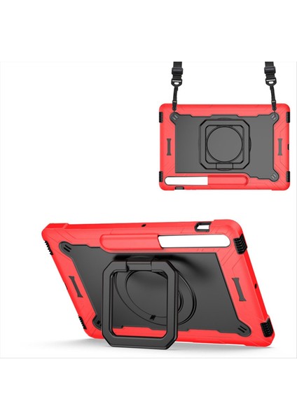 Samsung Tab S7 Fe 12 4ınch Bracket Sap Omuz Kayışı Şok Geçirmez Kapak Kırmızı Siyah (Yurt Dışından)