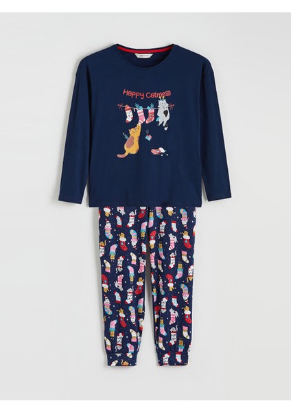 Yeni Sezon Bisiklet Yaka Yılbaşı Temalı Kadın Pijama Takımı indirimleri