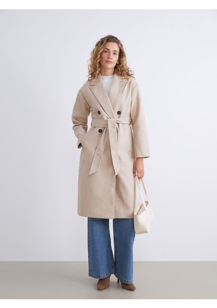 Yeni Sezon Ceket Yaka Kadın Kaşe Kaban