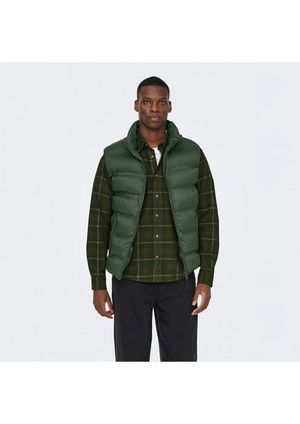 Only&sons Union Seamless Life Puffer Erkek Haki Dik Yaka Yelek