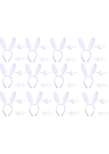 Beyaz Tavşan Kostüm Seti – Taç Papyon Kuyruk 12 Li Paket