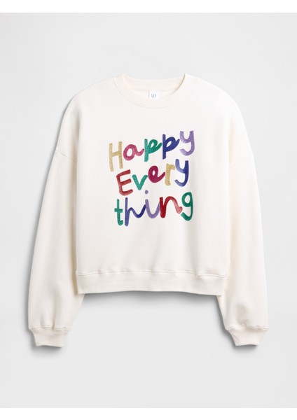 Kadın Kırık Beyaz Oversized Grafik Baskılı Sweatshirt fiyatları
