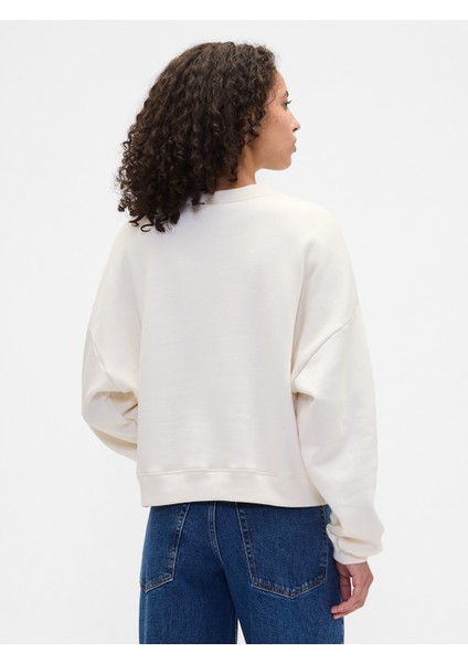 Kadın Kırık Beyaz Oversized Grafik Baskılı Sweatshirt indirimleri