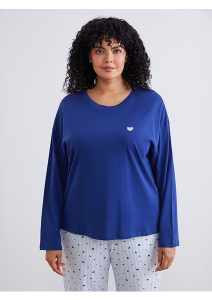 Yeni Sezon Bisiklet Yaka Nakışlı Kadın Pijama Takımı