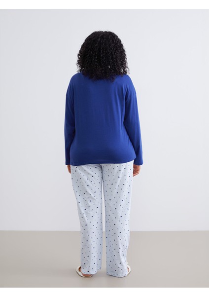 Yeni Sezon Bisiklet Yaka Nakışlı Kadın Pijama Takımı fırsatları