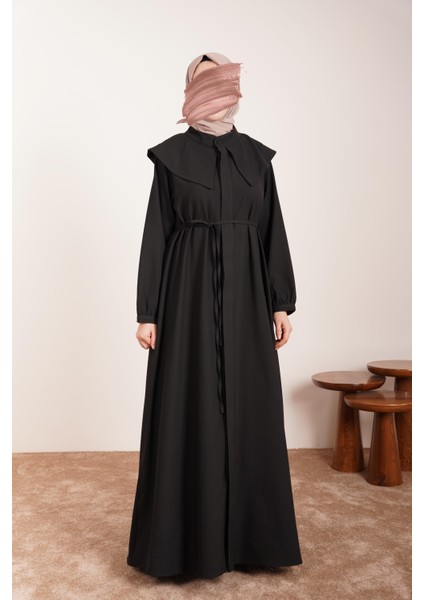 Yakalı Elbise Ferace - Siyah