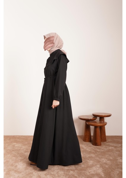 Yakalı Elbise Ferace - Siyah fırsatları
