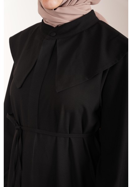 Yakalı Elbise Ferace - Siyah