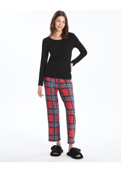 Yeni Sezon Beli Lastikli Ekose Kadın Pijama Alt