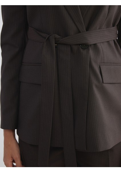 Yeni Sezon Çizgili Beli Kuşaklı Kadın Blazer Ceket modelleri