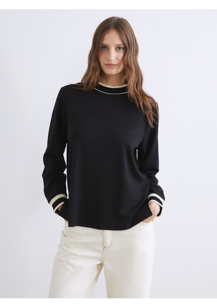 Yeni Sezon Dik Yaka Şerit Detaylı Kadın Sweatshirt Tunik