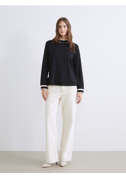 Yeni Sezon Dik Yaka Şerit Detaylı Kadın Sweatshirt Tunik fiyatları