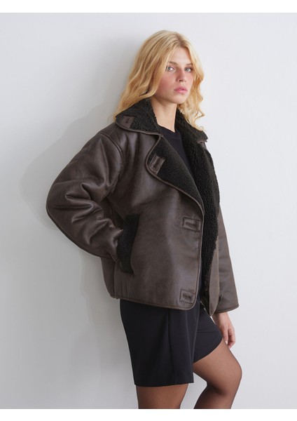 Yeni Sezon Pelüş Biker Yaka Kadın Süet Mont