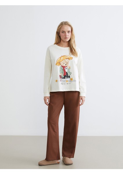 Yeni Sezon Ayı Teddy Baskılı Kadın Pijama Takımı