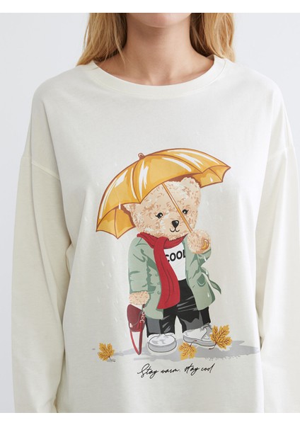 Yeni Sezon Ayı Teddy Baskılı Kadın Pijama Takımı modelleri