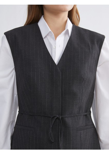 Yeni Sezon V Yaka Çizgili Kadın Klasik Yelek modelleri