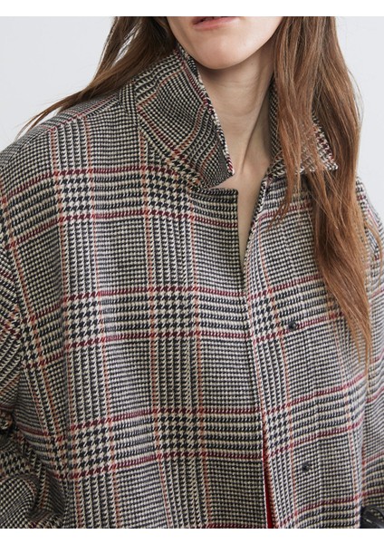 Yeni Sezon Gömlek Yaka Balıksırtı Desenli Kadın Kaşe Ceket indirimleri