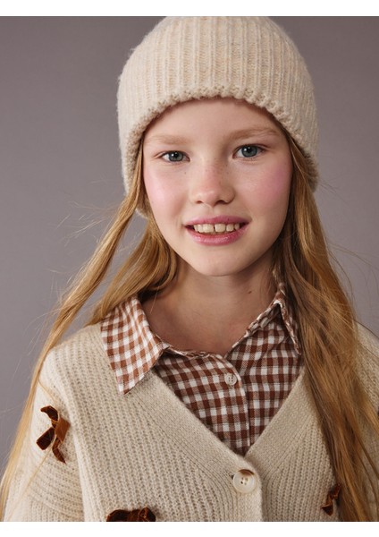 Yeni Sezon V Yaka Fiyonk Detaylı Kız Çocuk Triko Hırka modelleri