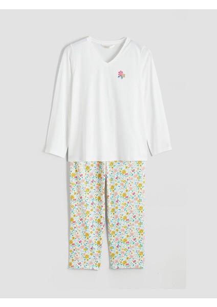 Yeni Sezon Büyük Beden Çiçekli Kadın Pijama Takımı