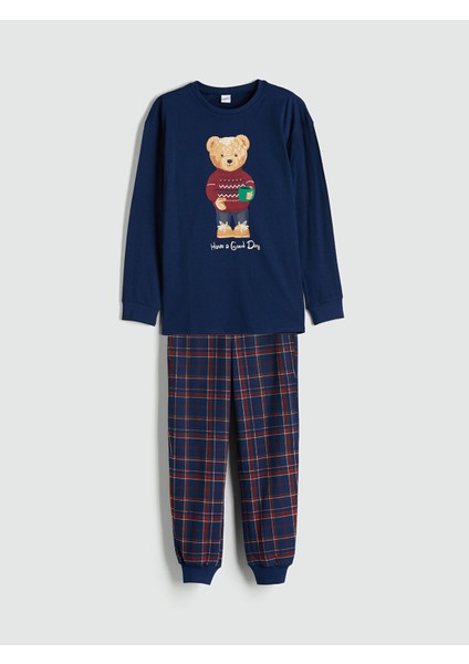 Yeni Sezon Ayı Teddy Baskılı Erkek Çocuk Pijama Takımı Aile Kombini