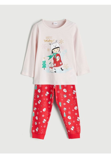 Yeni Sezon Bisiklet Yaka Yılbaşı Temalı Kız Çocuk Pijama Takımı
