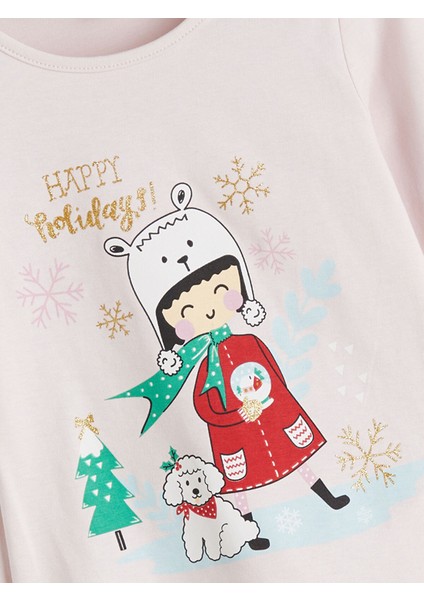 Yeni Sezon Bisiklet Yaka Yılbaşı Temalı Kız Çocuk Pijama Takımı fırsatları