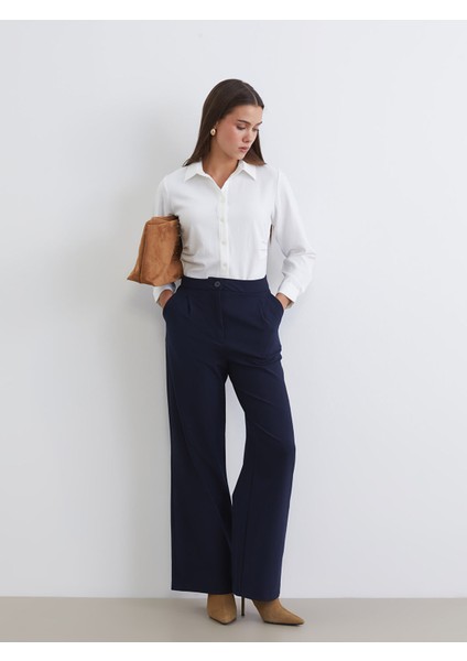 Yeni Sezon Loose Fit Geniş Paça Kadın Pileli Pantolon