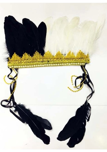 Siyah Beyaz Renk Tüylü Kızılderili Başlığı | Taraftar Başlığı