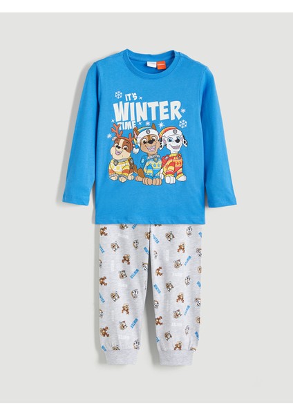 Yeni Sezon Bisiklet Yaka Paw Patrol Baskılı Erkek Çocuk Pijama Takımı
