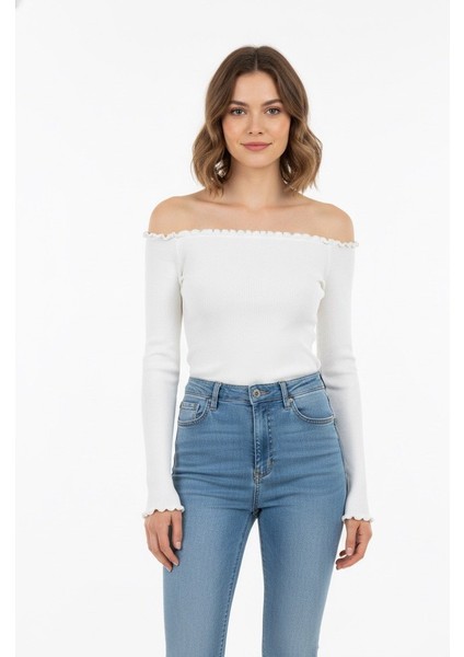 Kadın Omuzları Açık Triko Bluz 14960