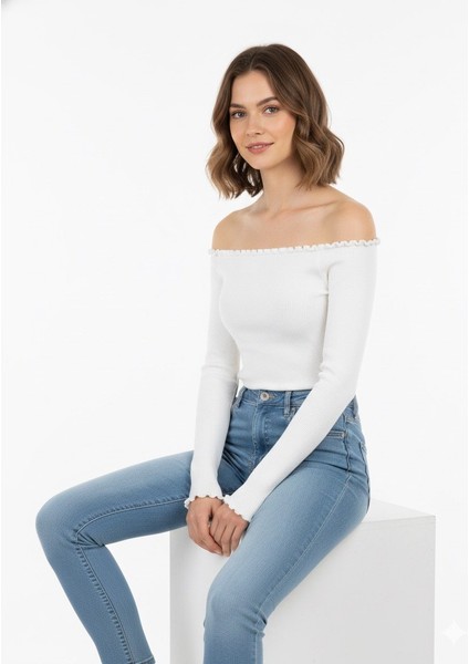 Kadın Omuzları Açık Triko Bluz 14960 modelleri