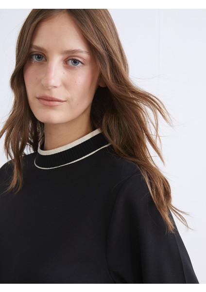 Yeni Sezon Dik Yaka Şerit Detaylı Kadın Sweatshirt Tunik modelleri