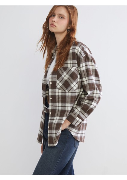 Yeni Sezon Ekose Oversize Kadın Gömlek