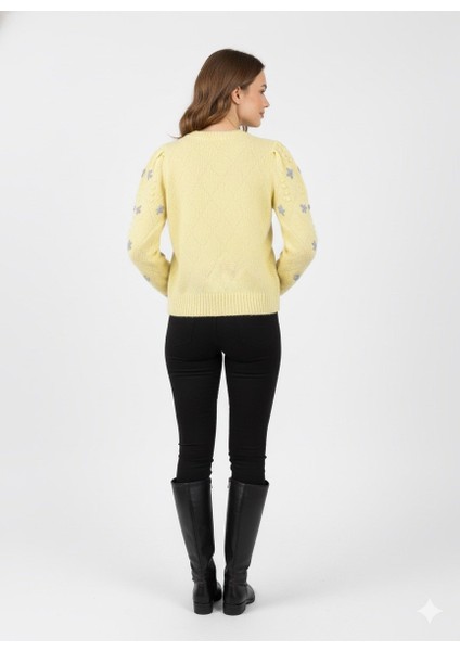 Kadın Kol Çiçek Nakışlı Kazak 7252 modelleri