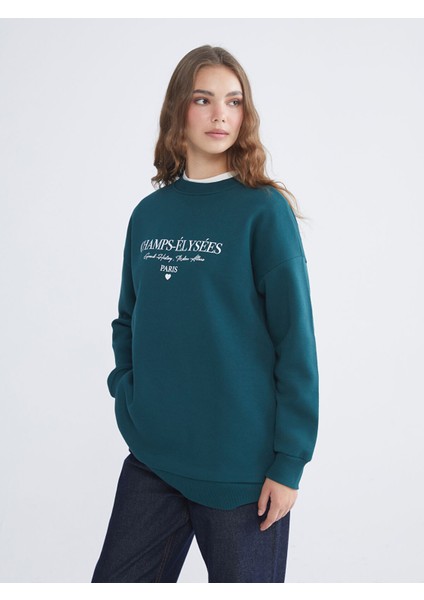 Yeni Sezon Paris Baskılı Kadın Kalın Sweatshirt Tunik
